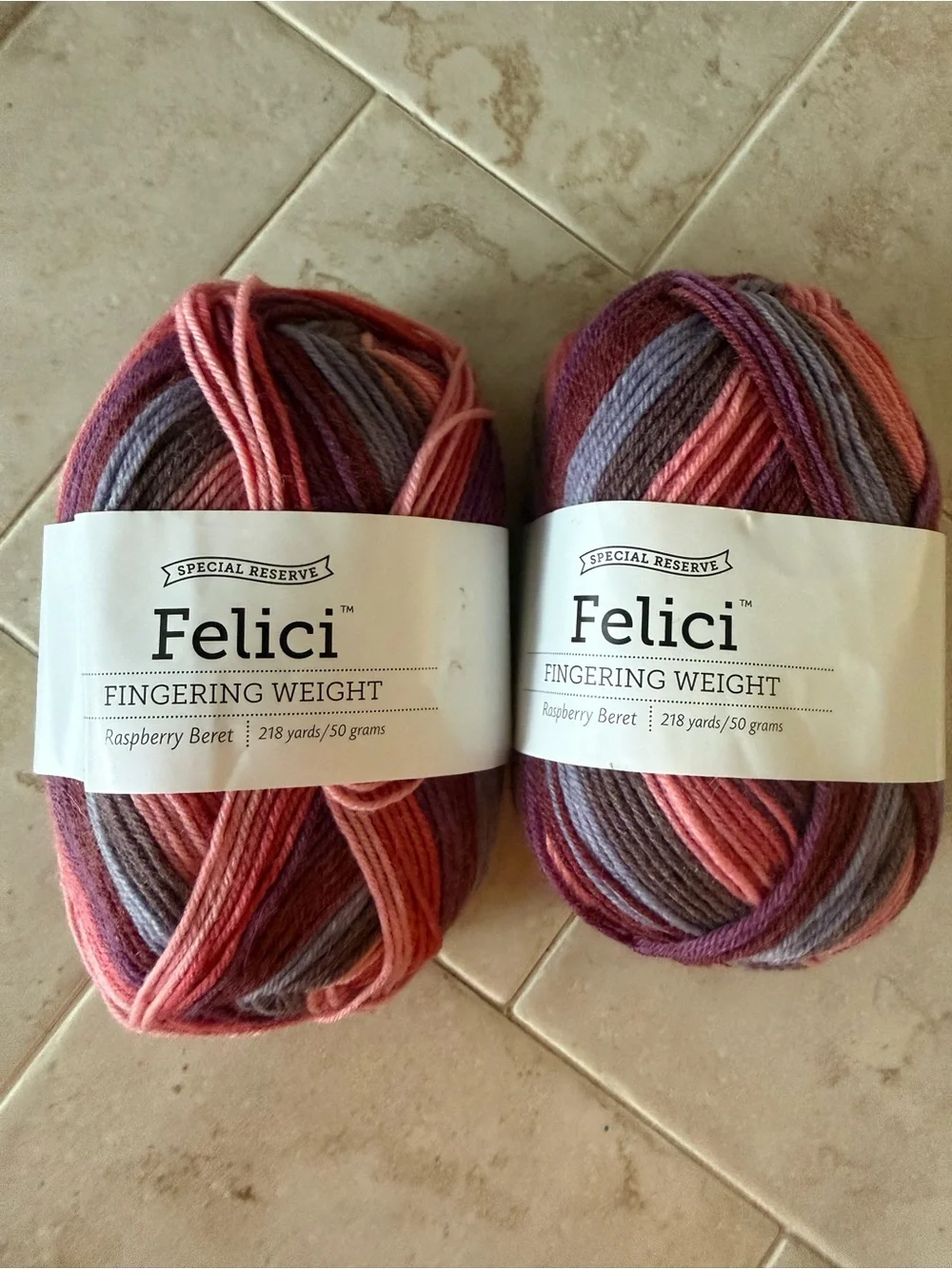 Felici Fingering Weight Yarn - Raspberry Beret - Multicolor Pink/Purple 2 Skeins
